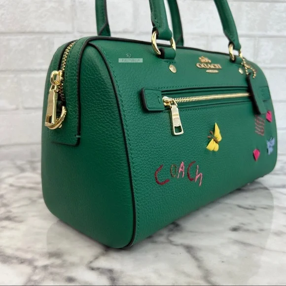 Coach Rowan Satchel With Diary Embroidery Green Multi - Picture 5 of 14